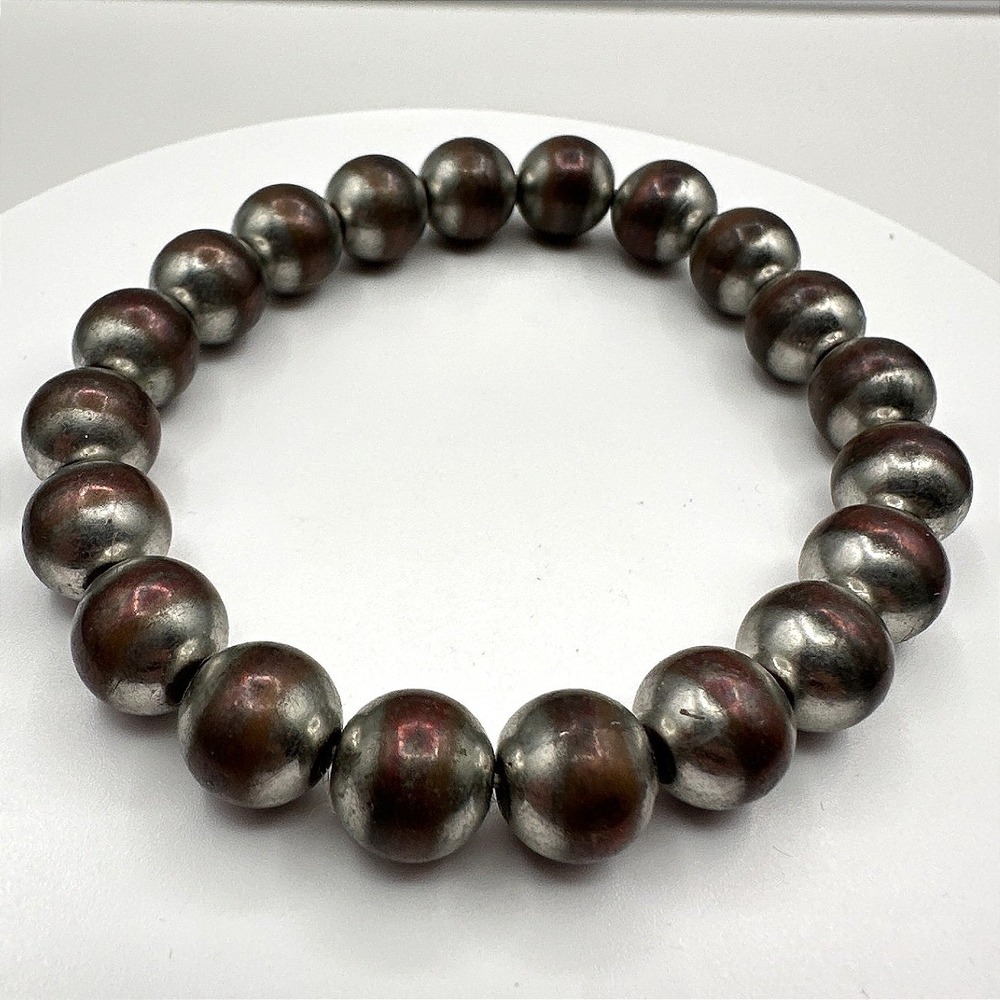 Vintage 90s Silver Tone Beaded Stretch Bracelet Boho Statement Women's Jewelry‎